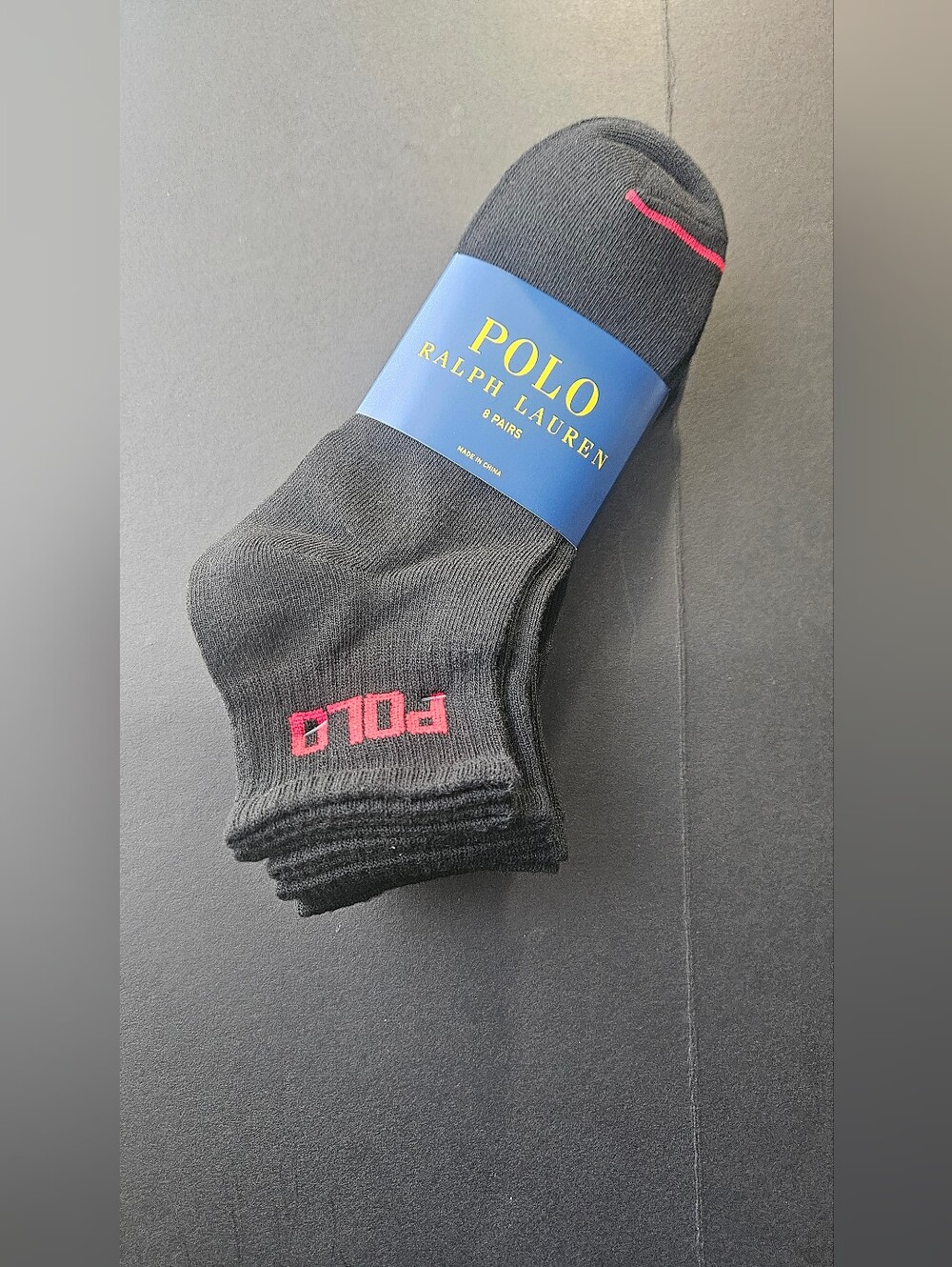 Polo by Ralph Lauren Black Ankle Socks with Pink Logo Accent